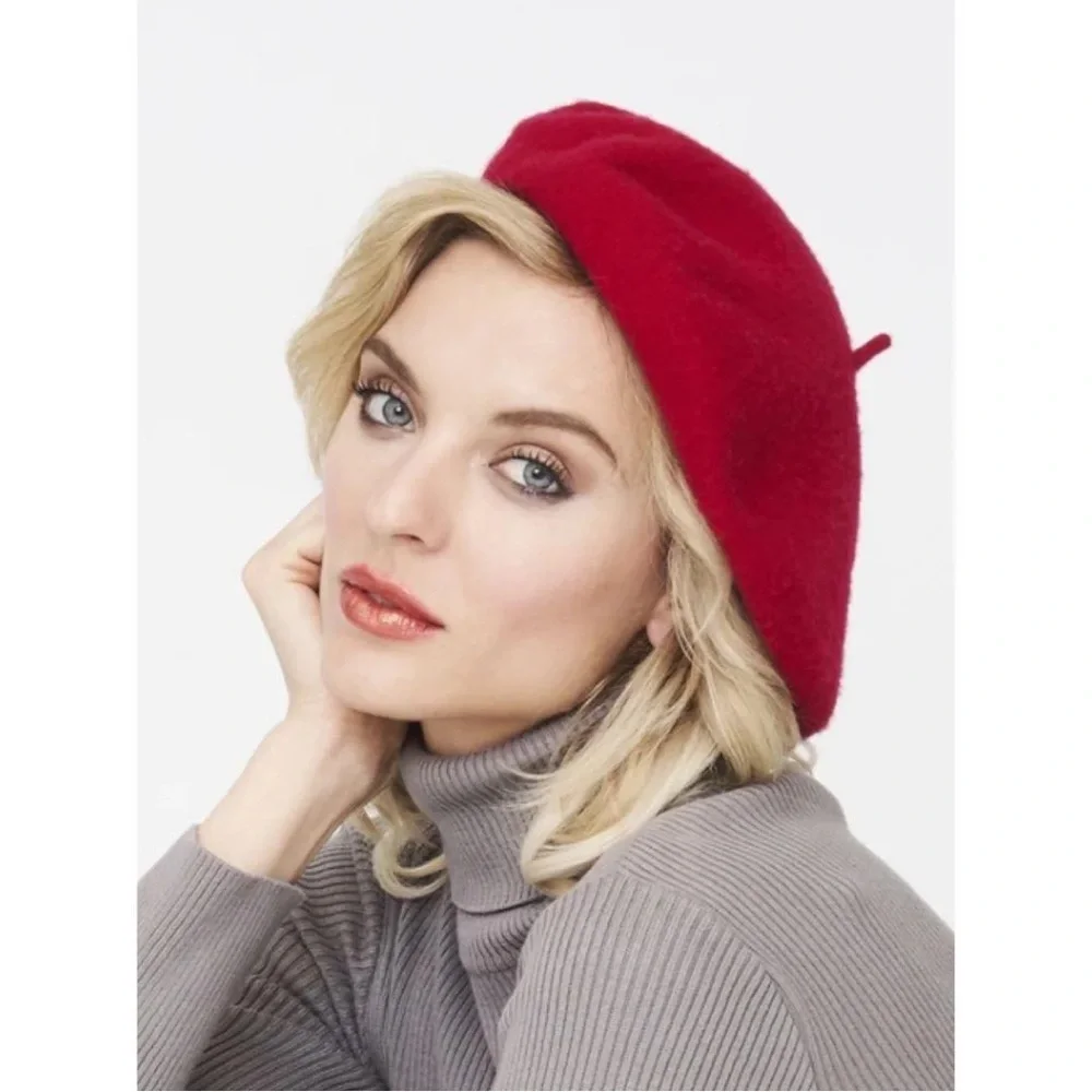 Red Wool French Beret Hat - Picture 1 of 4